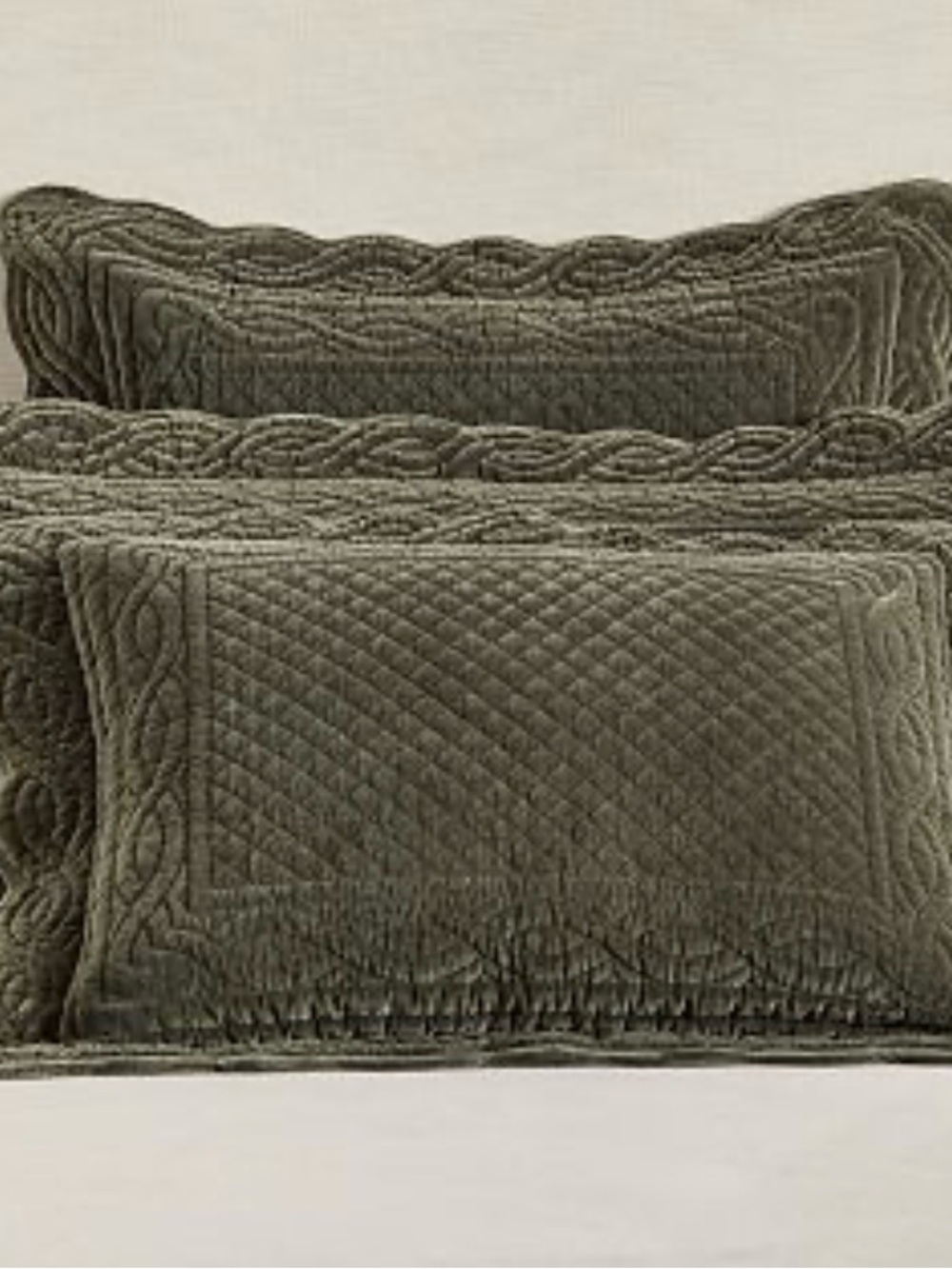 Pottery Barn Olive Green Quilted Pillow Shams